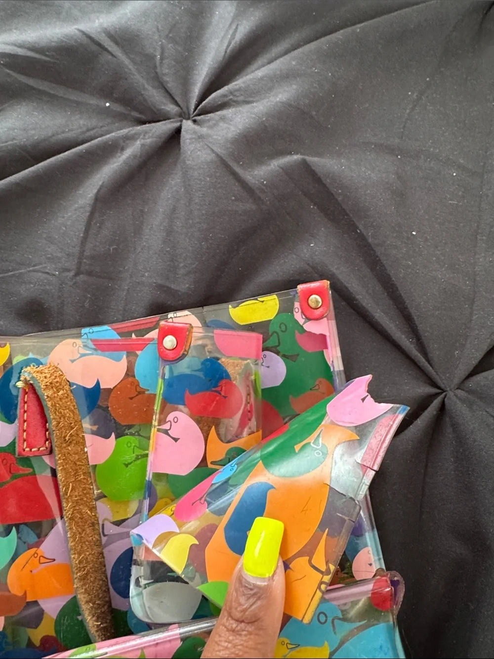 Dooney & Bourke Multicolor Duck-Print Clear Tote with Pink Straps